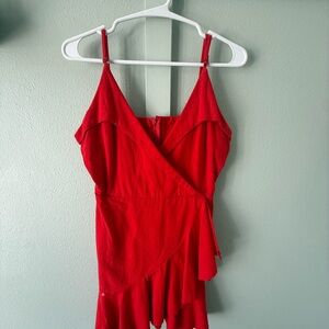 Amazon Red Sleeveless Wrap-Style Summer Dress